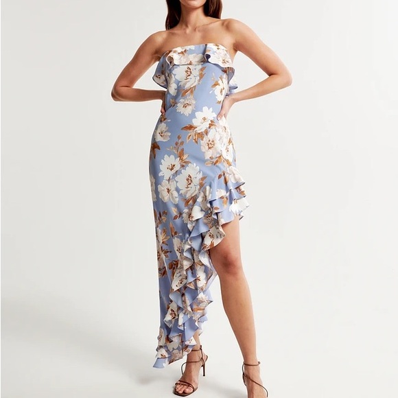 Abercrombie Women's Strapless Asymmetrical Ruffle High-Low Maxi - Picture 2 of 6